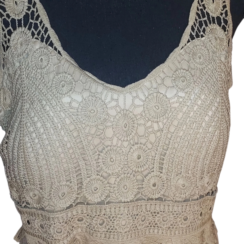 JGEE Women 2X Crochet Cottagecore Boho Fully Lined Maxi Dress - Picture 4 of 8